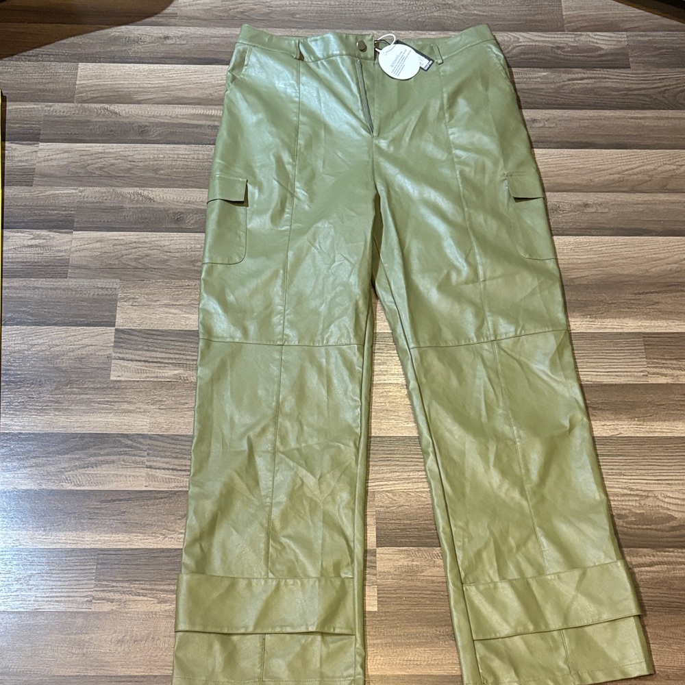 TALL CARGO BUCKLE DETAIL PU TROUSER -Khaki, Sz14